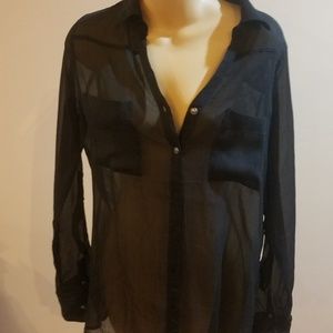 NWT Vanity sheer long sleeve black top small 100% polyester L12